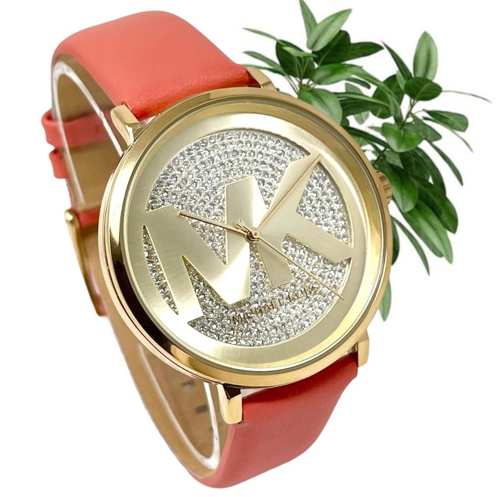 🔥🔥🔥NWT 🌸🌸🌸MICHAEL KORS Three-Hand Grapefruit Leather Watch MK2964
